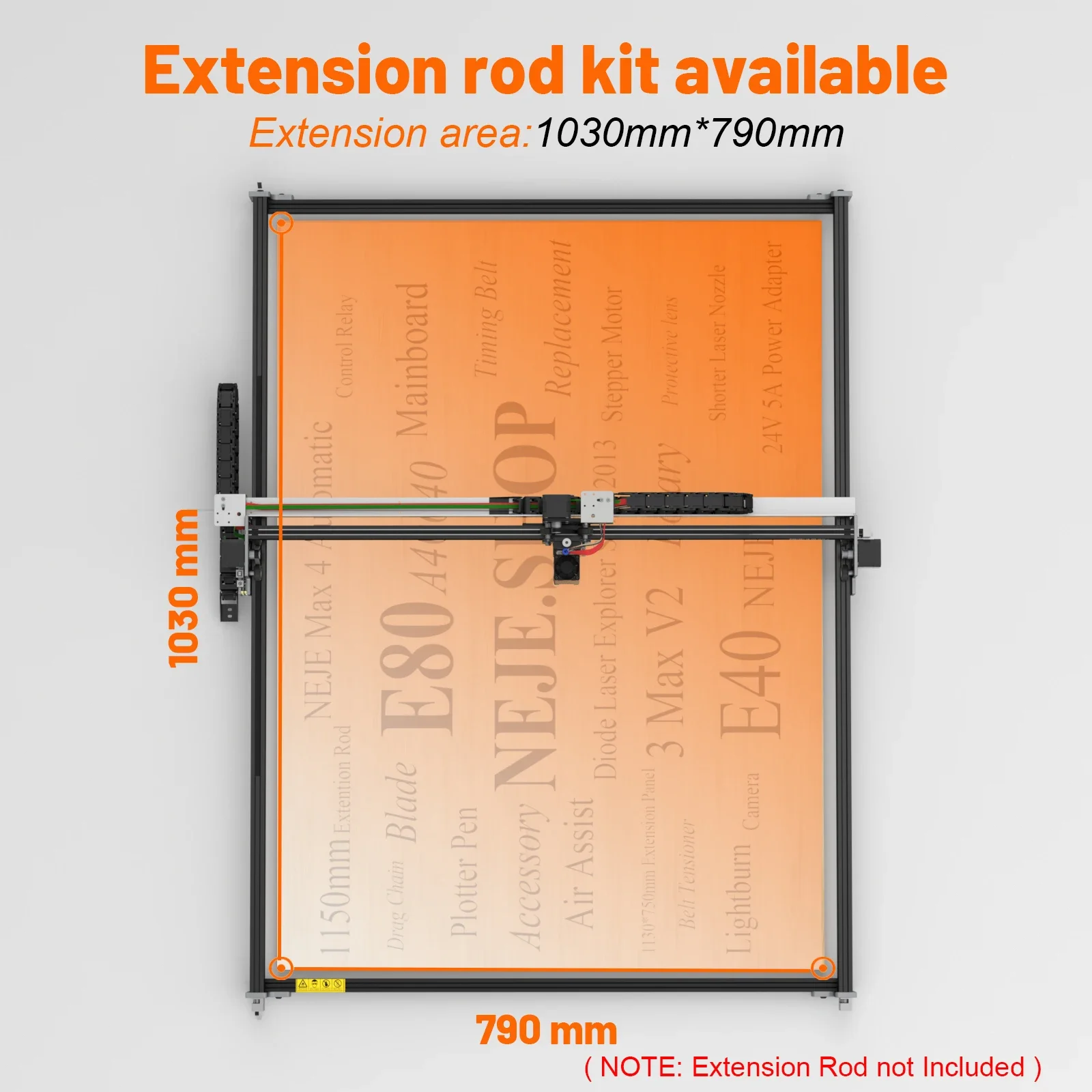1150mm black aluminum profile guide rail Y-axis extension kit for NEJE Max 4, MAX4V2 and NEJE 3 Max V2 laser engraving