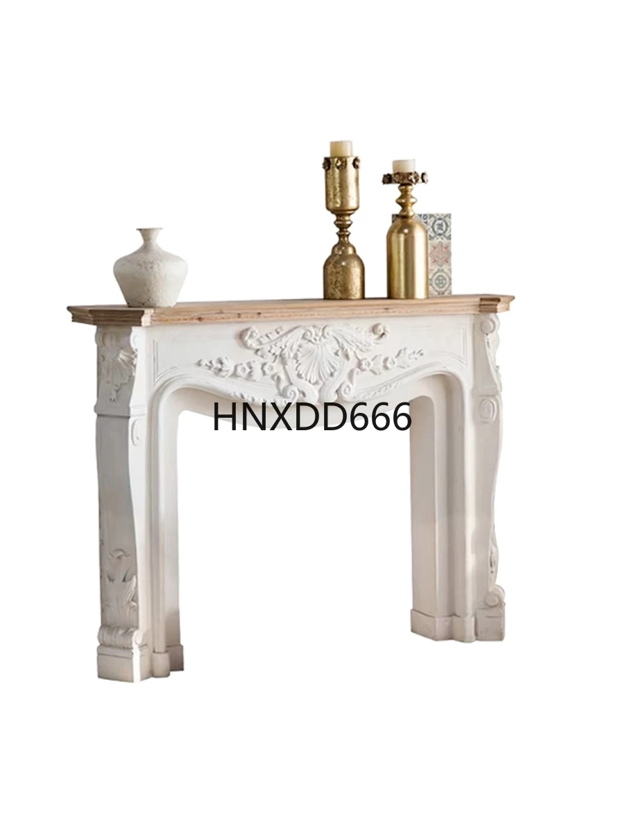 

French Retro Style Solid Wood Marble White Fireplace Elegant Classic Design for Home Decor