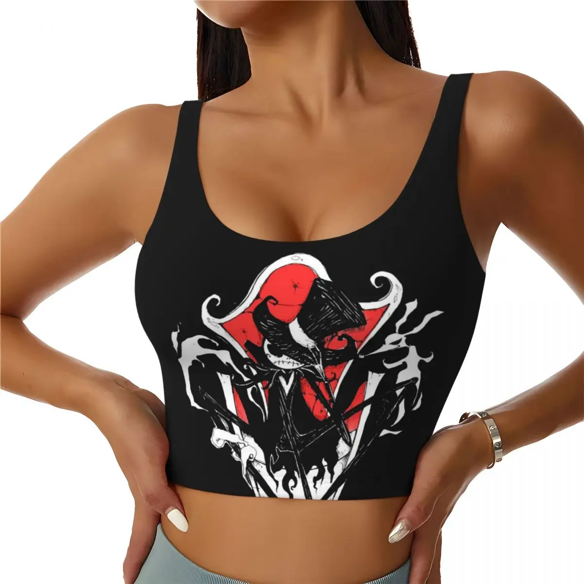 

Custom Nightmare Before Christmas Scary Workout Crop Tank Tops Women Seamless Yoga Running Sports Bras