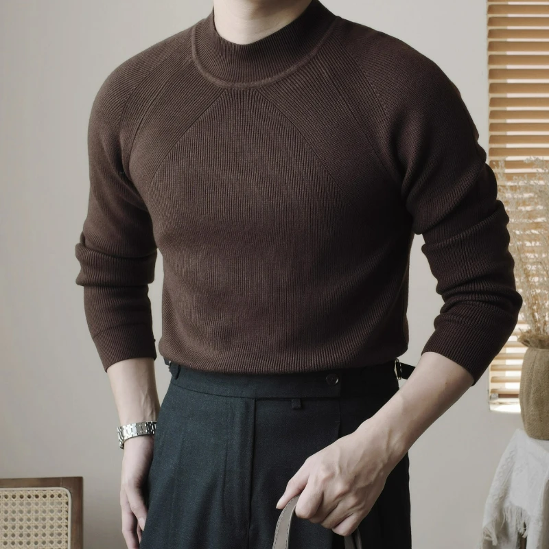 

Autumn and winter shoulder-free elastic slim-fit semi-turtleneck sweater thermal pullover bottoming shirt