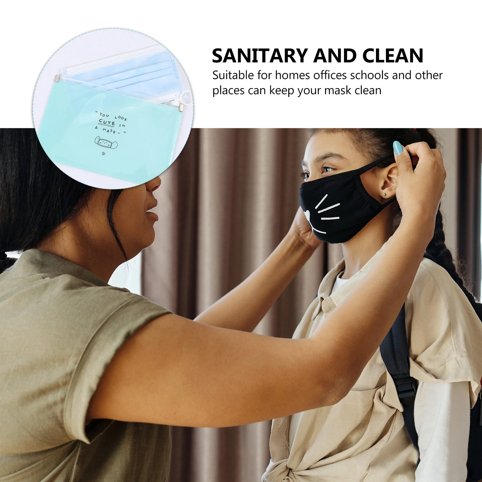 5 قطع من حامل القناع المحمول الجميل القابل للطي باللون الأزرق وأكياس تخزين غطاء الوجه القابلة لإعادة الاستخدام