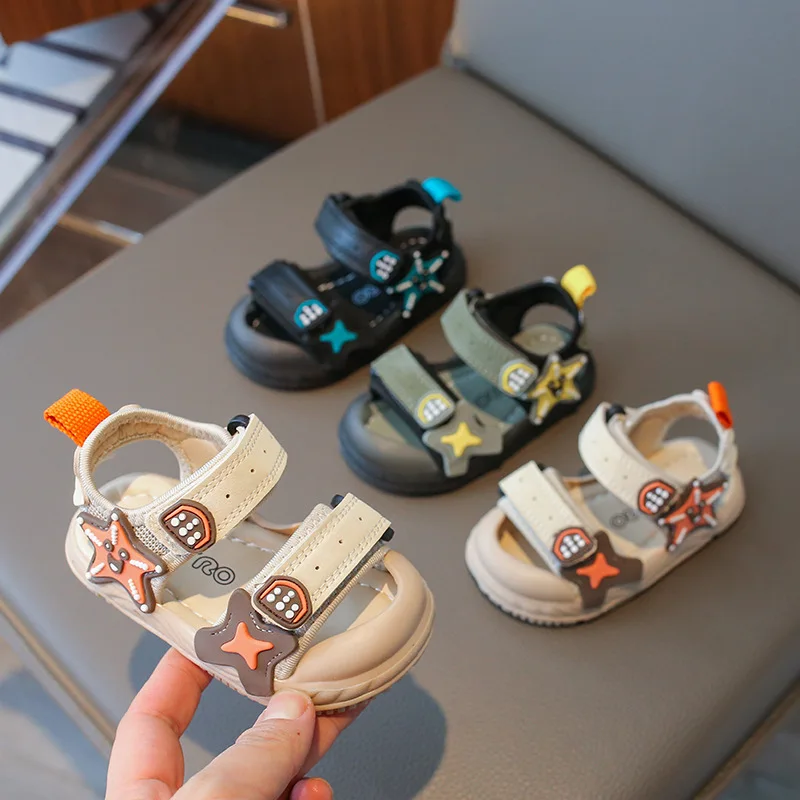 Children Summer Beach Sandals 2026 Super Cool Boys Artifical Leather Breathable Comfortable Flat Sandals Baby Soft Shoes