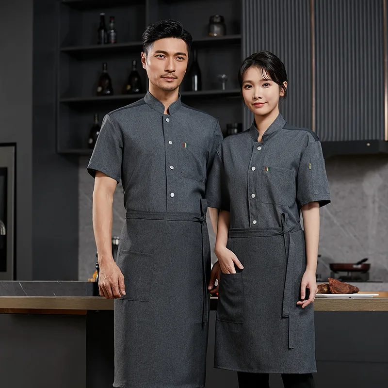 Chef Work Clothes Summer Thin Short-sleeved Clothes Wine Restaurant Cafeteria Backroom Breathable Chef Clothing Workwear