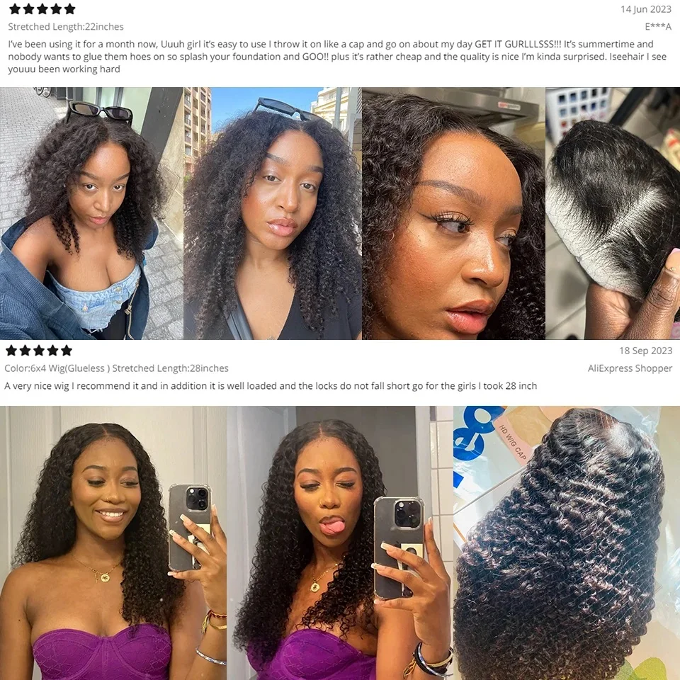 Wear And Go Mongolian Kinky Curly Human Hair Wigs Pre Plucked Short Bob 6x4 HD Glueless Curly Lace Closure Wigs For Black Women