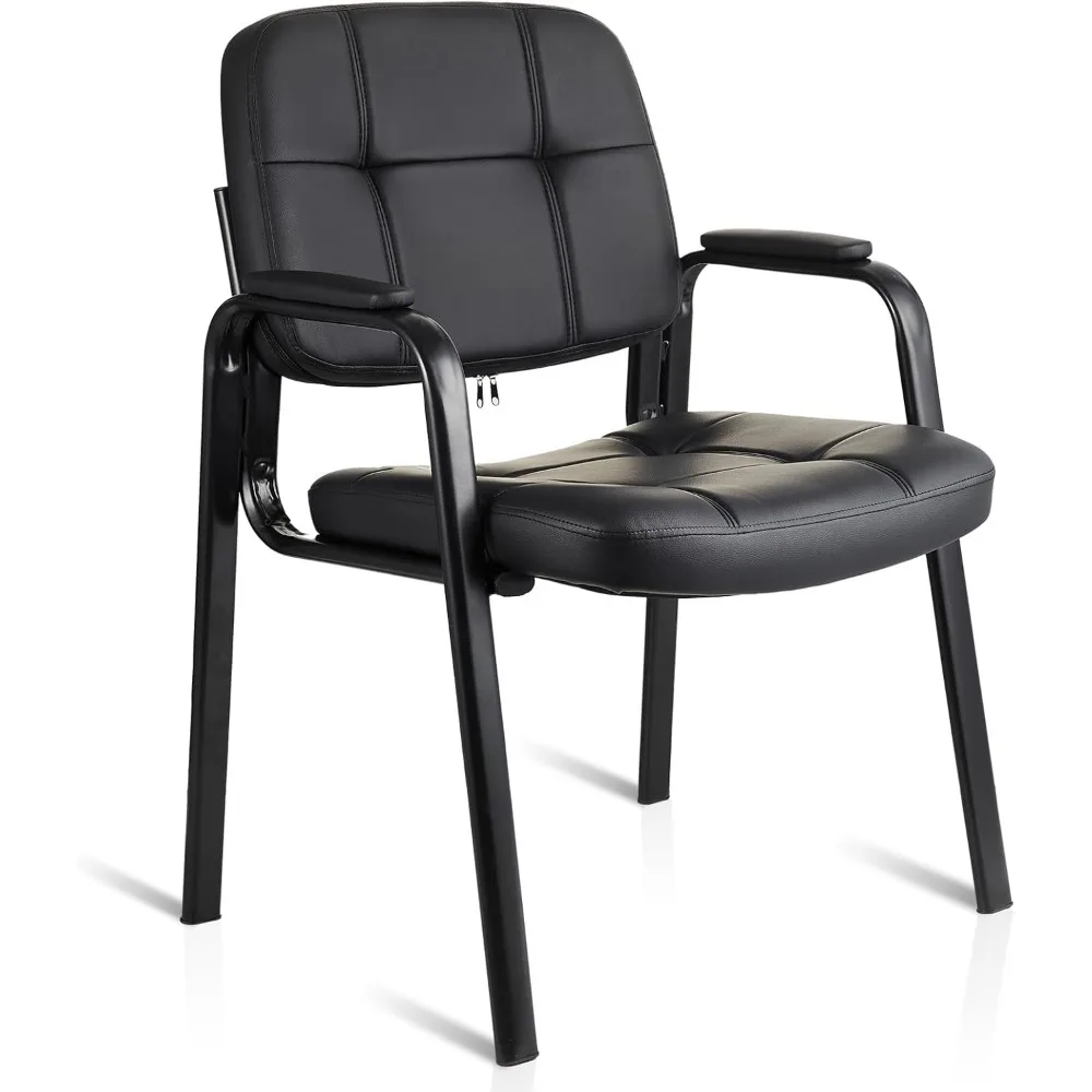 

Waiting Room Guest Chair with Bonded Leather Padded Arm Rest for Office Reception and Conference Desk Black