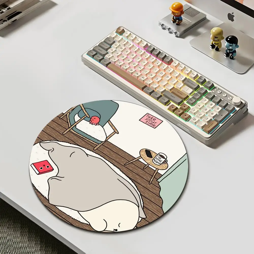 HYBXAXC Relaxing Seal Room Round  Mouse Pad Non Slip Rubber Desk Mat for Office Laptop Gaming Decor