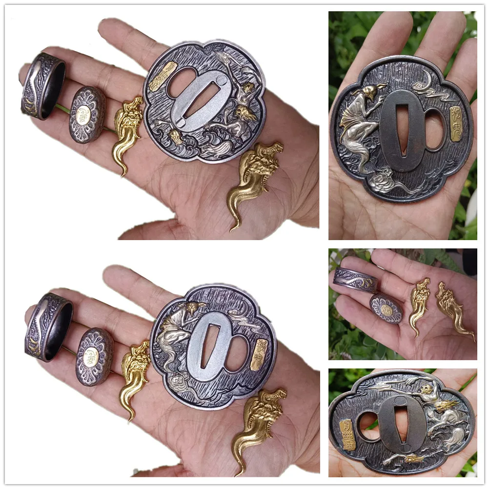 

A Set Sword's Fitting Tsuba Kashira Fuchi Menuki Brass Copper For Katana Samurai Tanto Accessory