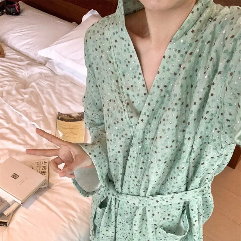 New Spring and Autumn Women's Robe with Small Star Print, Nightgown, Pajamas, Women's Long Sleeve Bathrobe, Homewear for Summer