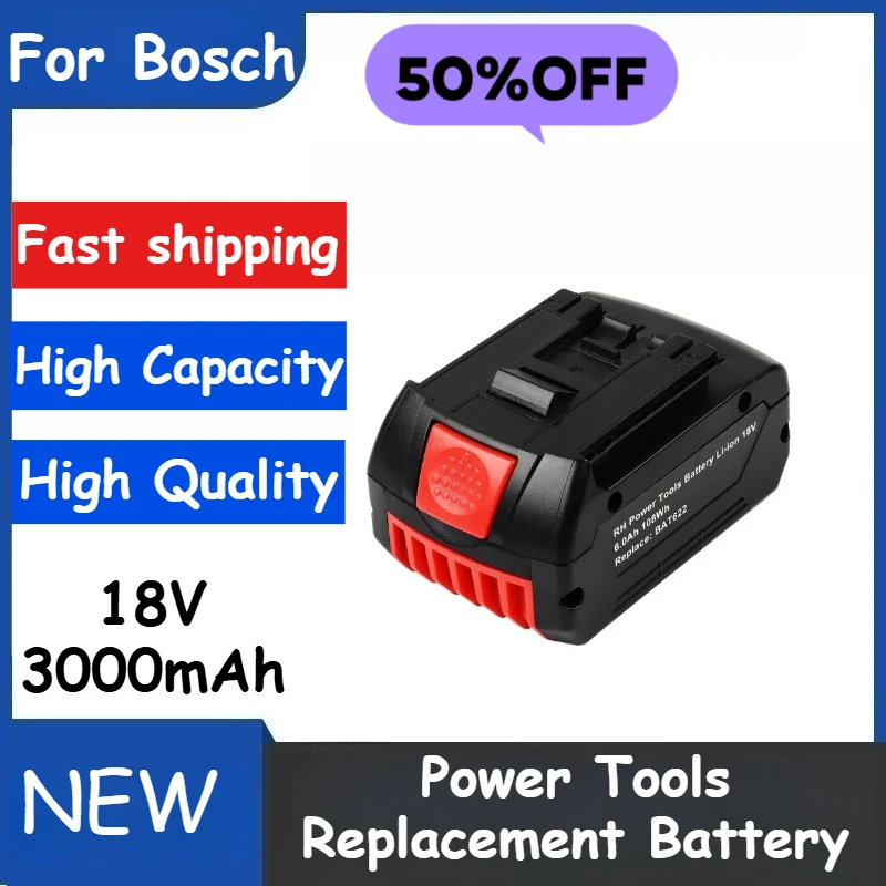 

3.0Ah BAT610G for Bosch 18V BAT609 BAT618G BAT619 BAT621 BAT620 Cordless Power Tools LED Indicator Replacement Battery