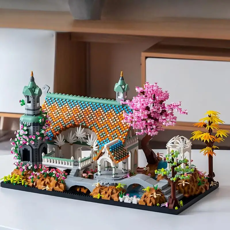 Fantasy Garden Building Blocks, Multi‑structure Landscape Scene, DIY Assembly, Desktop Ornament, Ideal Gift For Model Hobbyists.