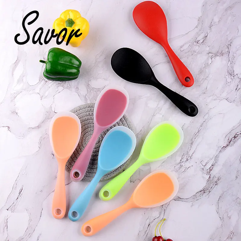 1Pcs Translucent Heat-resistant Silicone Non-stick Pan Cooking Tools Long Handle Kitchen Accessories Rice Spoon