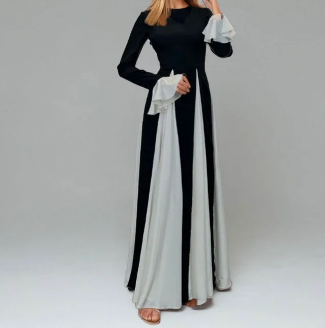 

Elegant and fashionable solid color long dress with elegant temperament
