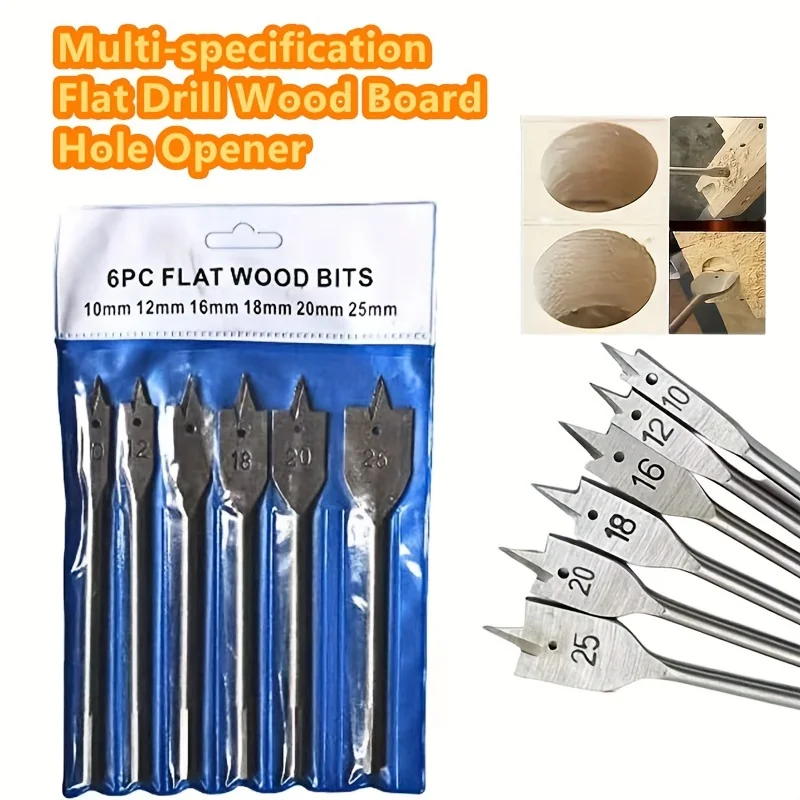 Woodworking Flat Drill Bits Three-point Bit Set Drawer Door Lock Boring Tool Wood Board Hole Enlarger Flat Drill Combination