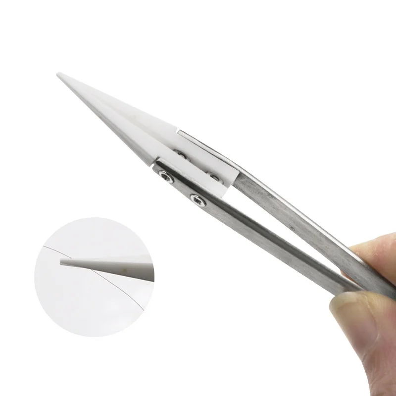 Straight Aimed Ceramic Tweezers for Electronics Soldering with Stainless Steel Handle Black Tweezers Hand Tool Precision Tweezer