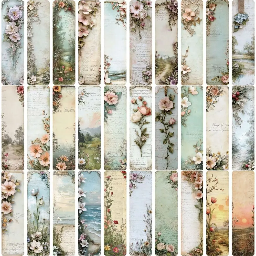 30 шт., высококачественная эстетическая бумажная закладка, цветы, пейзаж, элегантные маркеры для страниц книжного клуба, винтажный декор для чтения «сделай сам», студенты