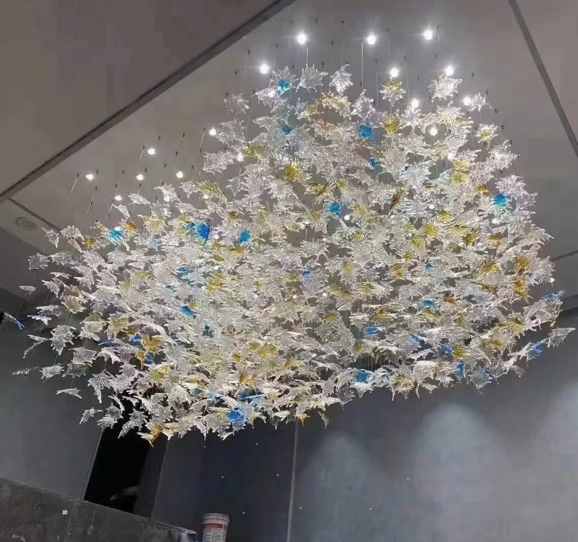 2025 New White Gold Leaf Glass s  Light Oval Shape Long for Hotel Interior Decoration Engineering Lighting