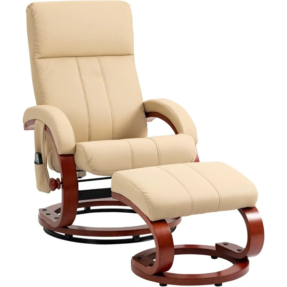 Recliner Chair with Ottoman, Electric Faux Leather Recliner with 10 Vibration Points and 5 Massage Mode, Reclining Chair with