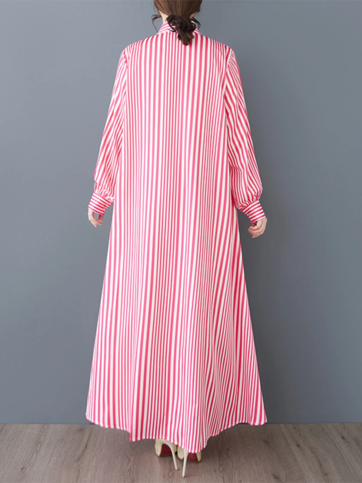 2025년 봄 신상 롱 셔츠 드레스 여성 루즈핏 플로럴 3D 프린트 캐주얼 만능 스트라이프 맥시 드레스 출퇴근룩