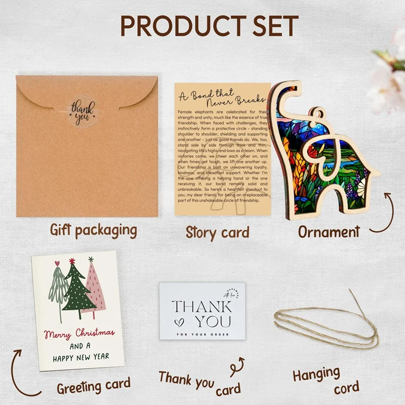 Friendship Elephant Valentines Ornament With Story Card, Sisterhood Elephant Ornament For Women Tribe, Friendship Gifts