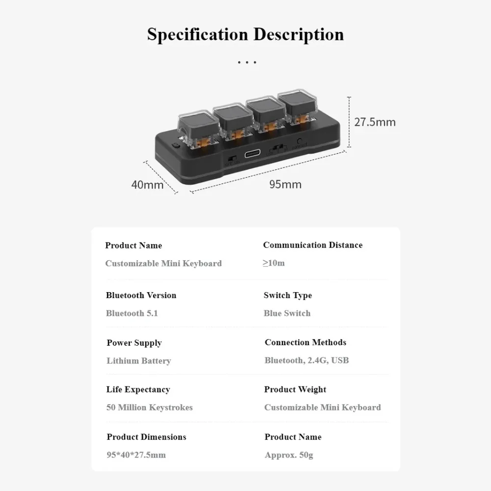 MK424Pro 4 touches sans fil Mini clavier personnalisé Programmable PC ordinateur portable bureau clavier mécanique accessoires de jeu Gamer cadeaux