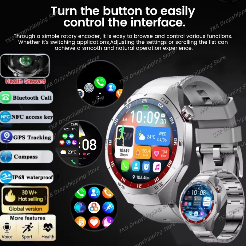 2025 New Pro Smart Watch Men HD AMOLED Screen GPS Motion trajectory HeartRate Bluetooth Call 1.52