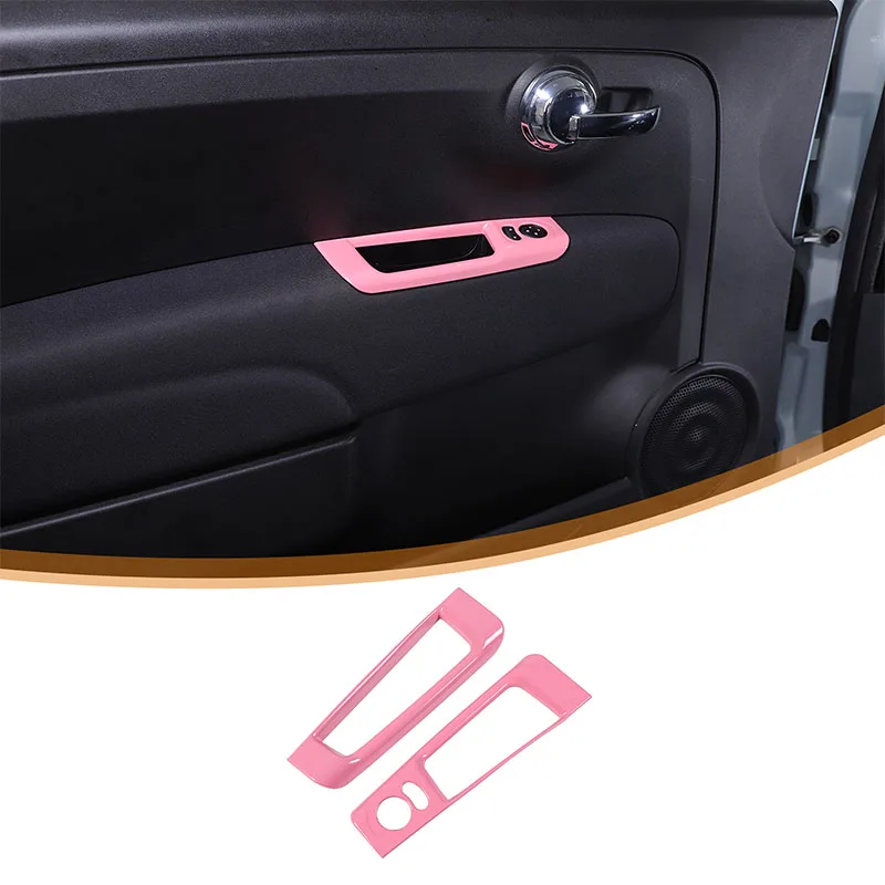 Pink ABS Car Inner Door Armrest Rear View Mirror Adjustment Panel Frame Trim Cover For 2011-2022 Fiat 500 Interior Accessories