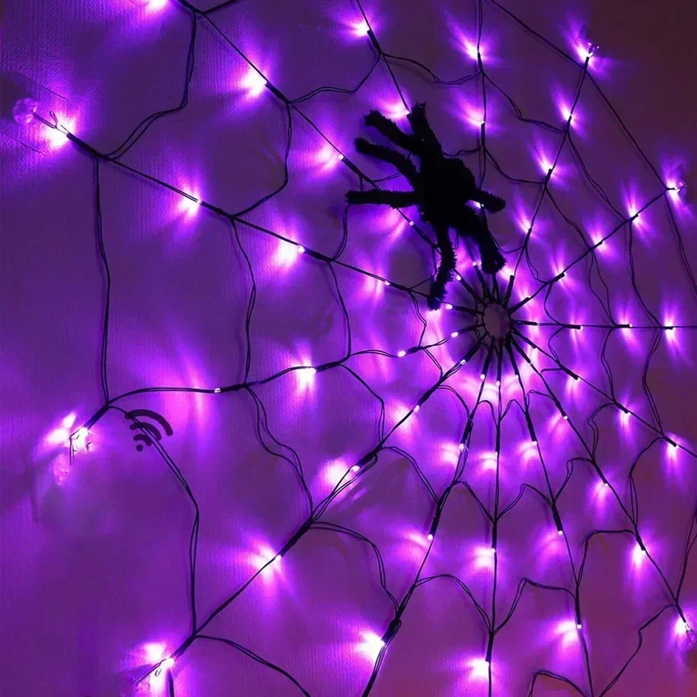 Halloween Decrations Spider Web Lights 70 LED Outdoor Waterproof Battery Operated for Halloween Festival Holiday Indoor Decor