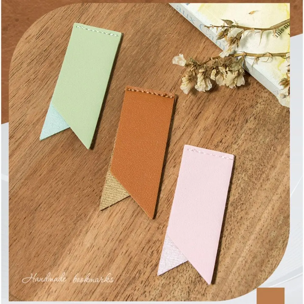Fashion Handmade Bookmark Solid Color PU Leather Book Clip Pagination Mark For Reader Teacher