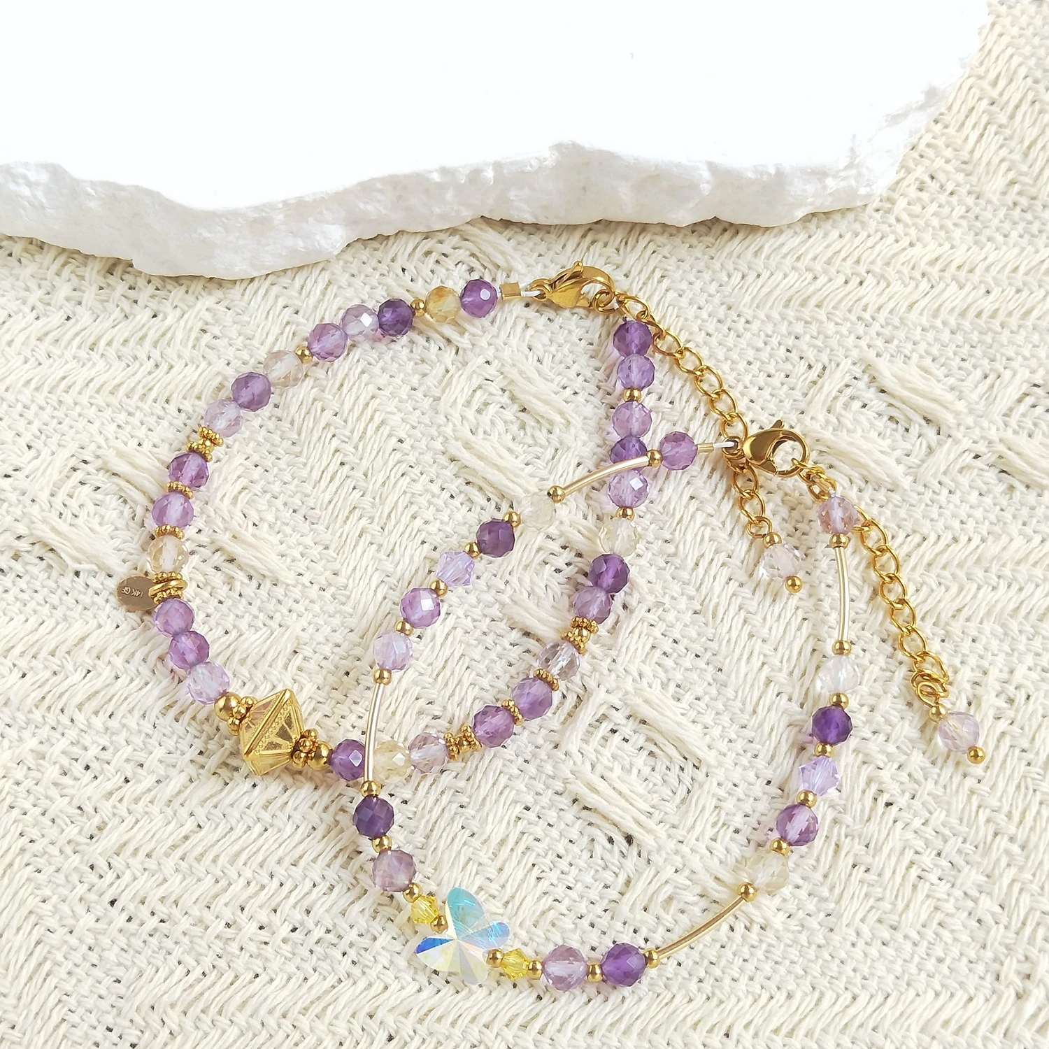 Lii Ji Natural Ametrine 4mm Facted Beads Stainless Steel Bracelet Handmade Fashion Jewelry