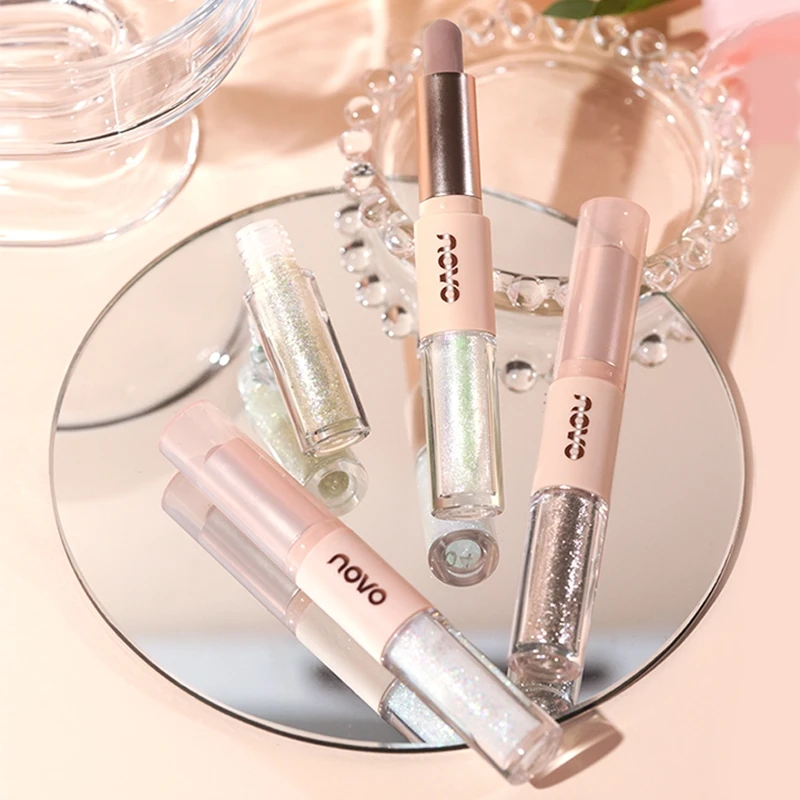 Tweekoppige vloeibare oogschaduw eyeliner-pen, langdurig make-upeffect, gemakkelijk te kleuren, parelachtige glitter oogmake-up met pailletten