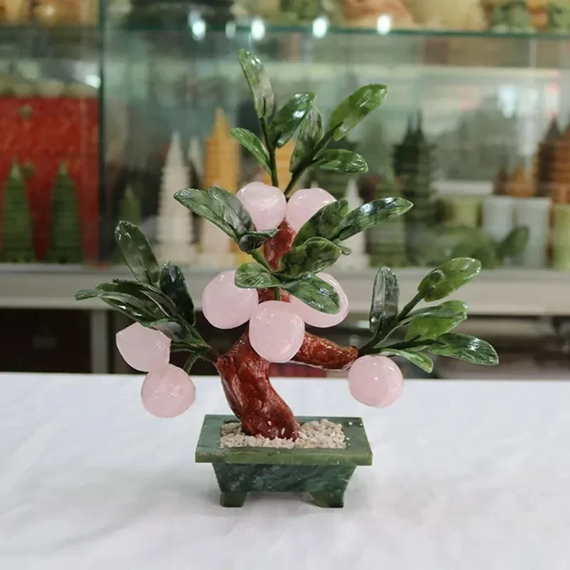 Exquisite Jade Stone Peach Tree Bonsai Decoration Living Room TV Cabinet Lucky Ornaments Crafts Home Accessories Opening Gifts