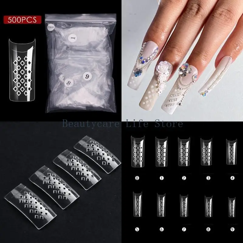 652C 500PCS中空の虚偽の爪のヒントプレスオンネイルスエクステンションシステム樹脂ネイルジェル