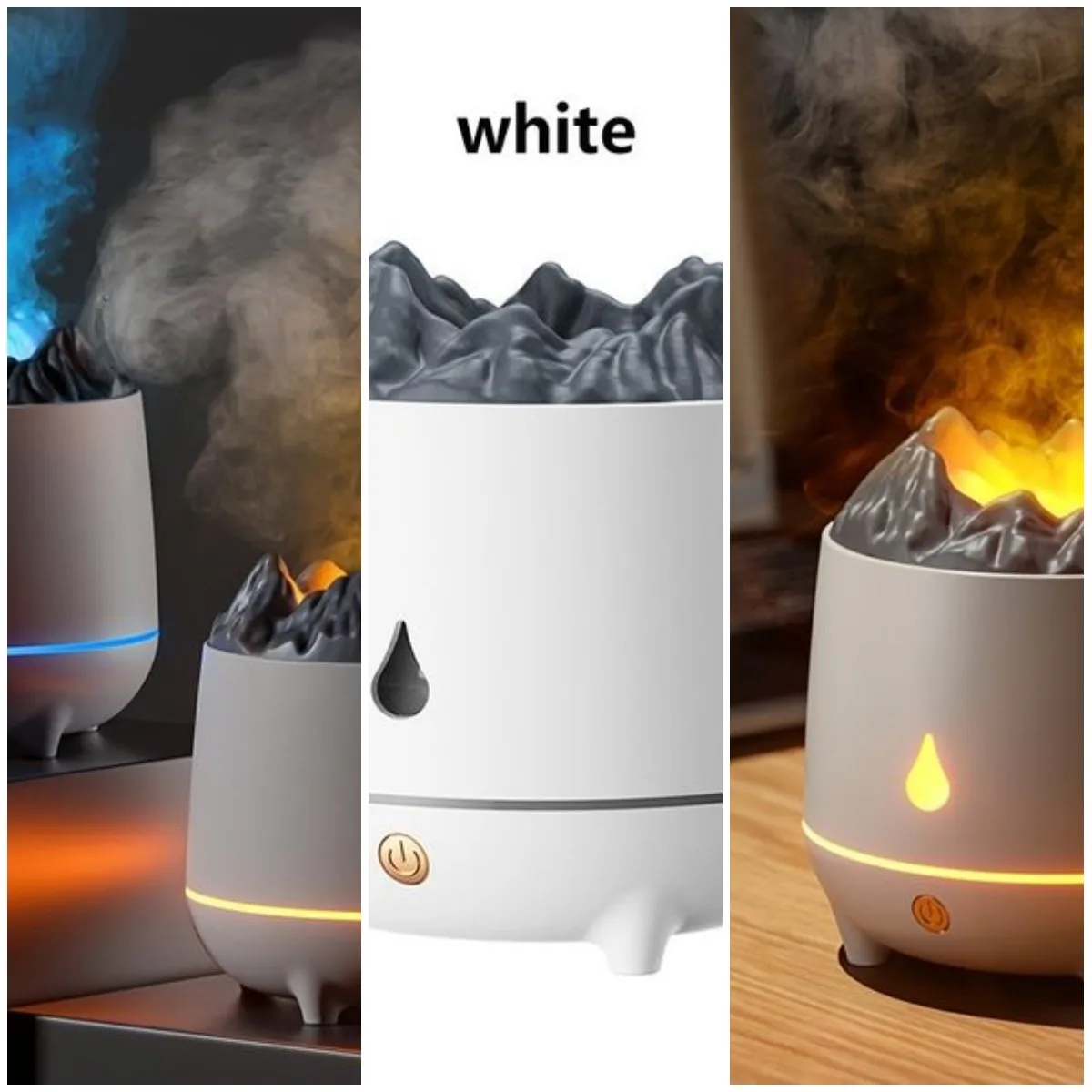 

1Pc Flaming Mountain Aromatherapy Humidifier 400mL Large Fog Volume with Flame Night Light