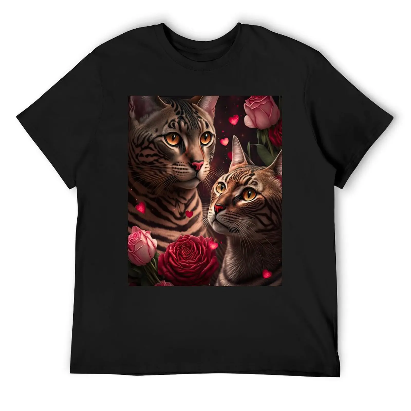 

Valentines Bengal Cats with hearts and roses 3 T-Shirt clothes Luxury man tshirts personalised shirts men graphic