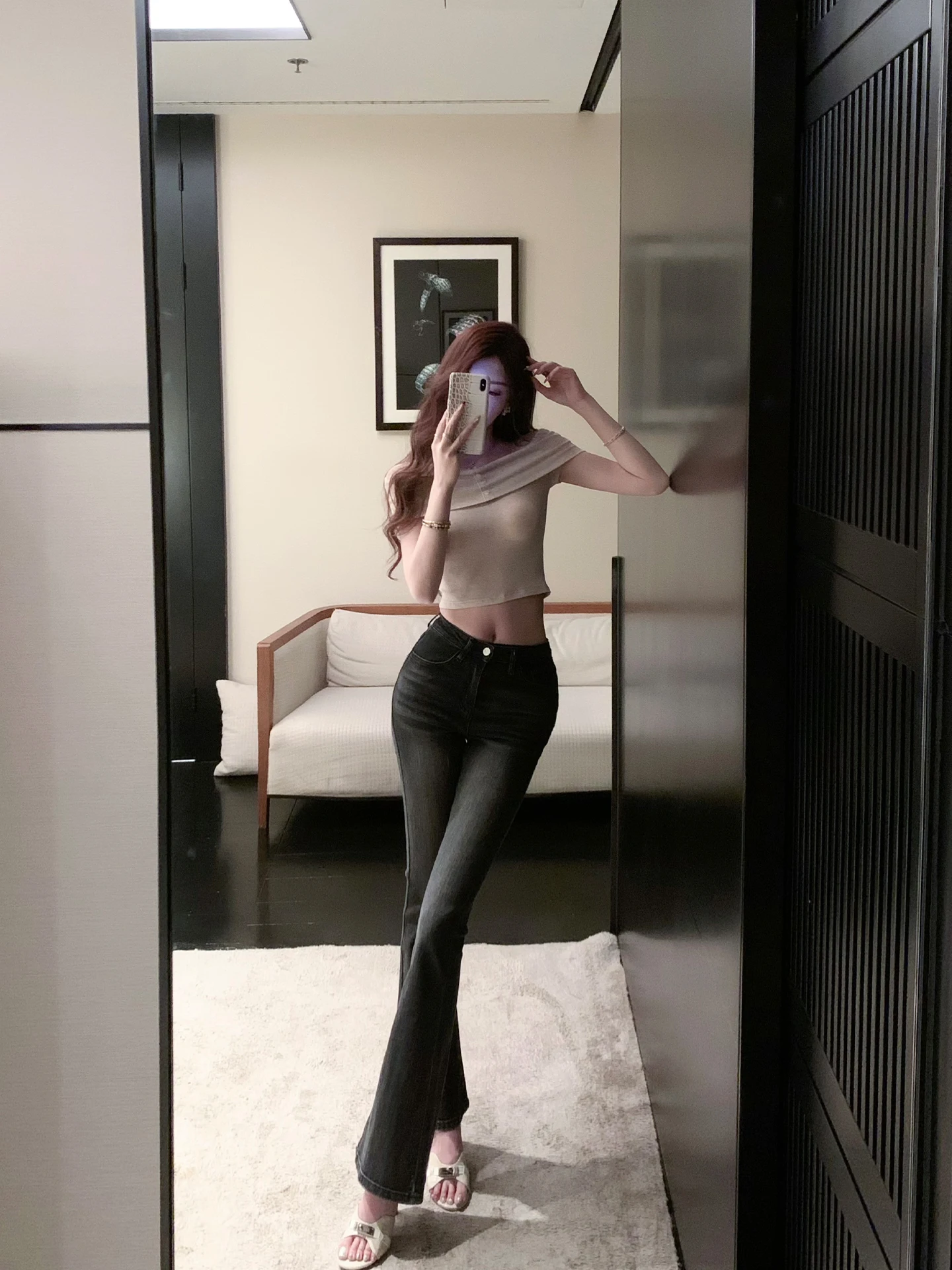 

Slimming High Waist Bell Bottom Jeans Women's Fashion Cotton Denim Pants Vintage Versatile Slim Fit Flared Trousers