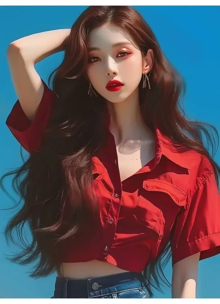 Y2k سوبر قصيرة الصلبة قميص بلايز صيف جديد قصير الأكمام كل مباراة الرقبة مثير بلوزة موضة شارع العليا الاتجاه ملابس حريمي #3