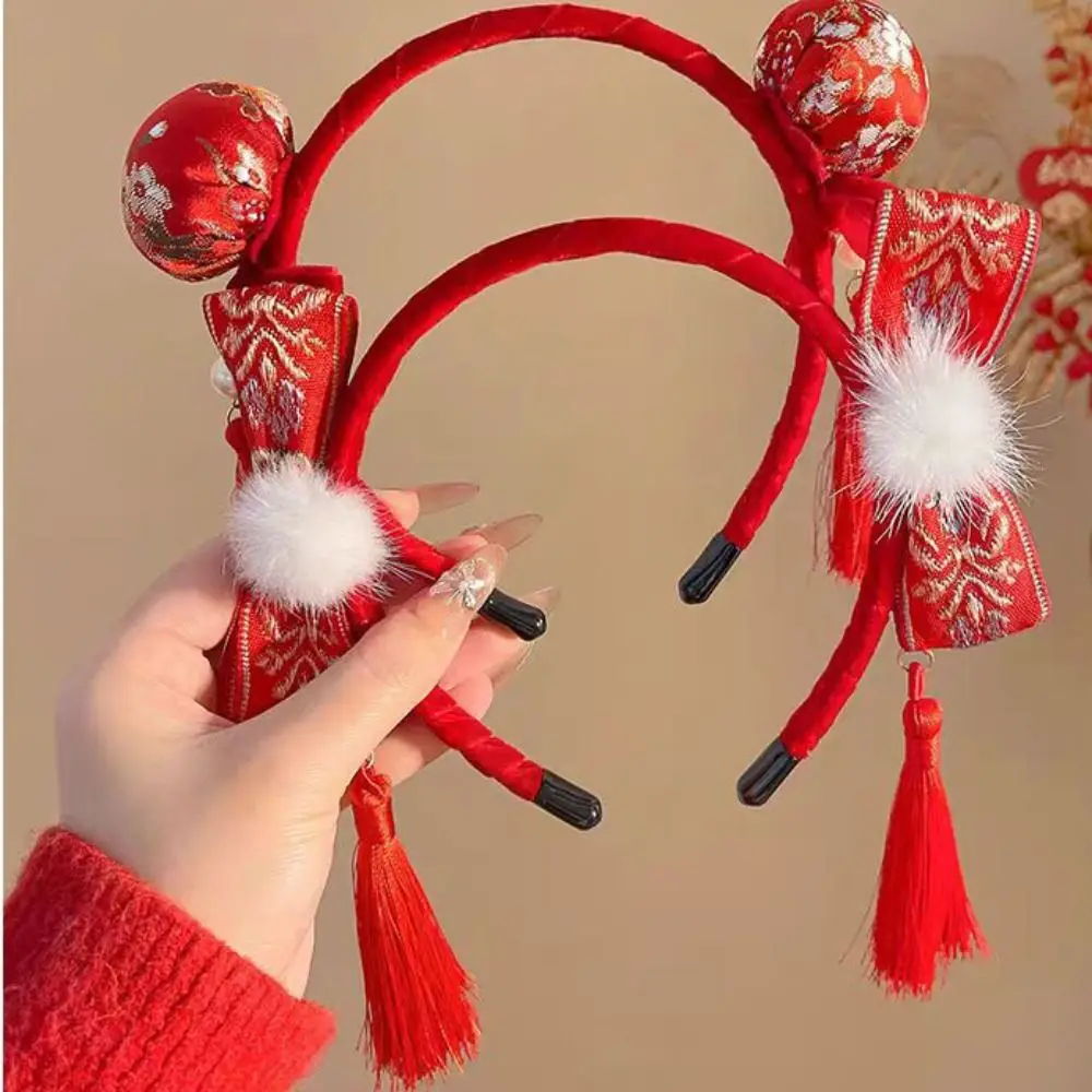 Fuwa Chinese New Year Headwear Plush Ball Tang Suit Hair Hoop Children Headband Ancient Style Tassel Hanfu Hair Bun Hair Hoop