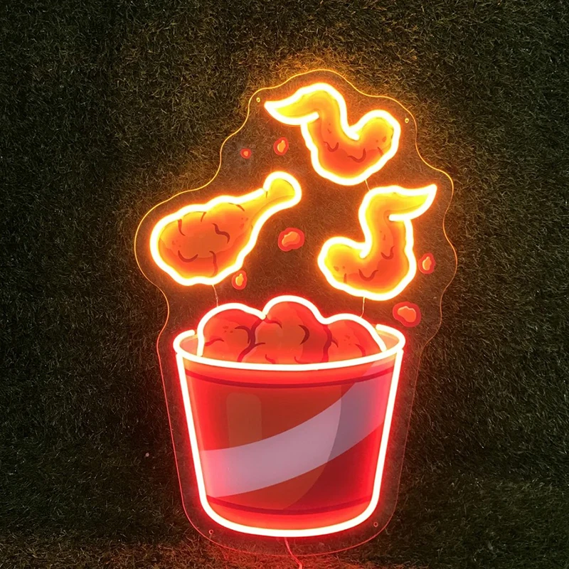 Burger Drumstick Neon Sign Custom Fast Food Shop LED Neon Light Hamburger Shop Led Lights Decor Gift for Opening Decoration