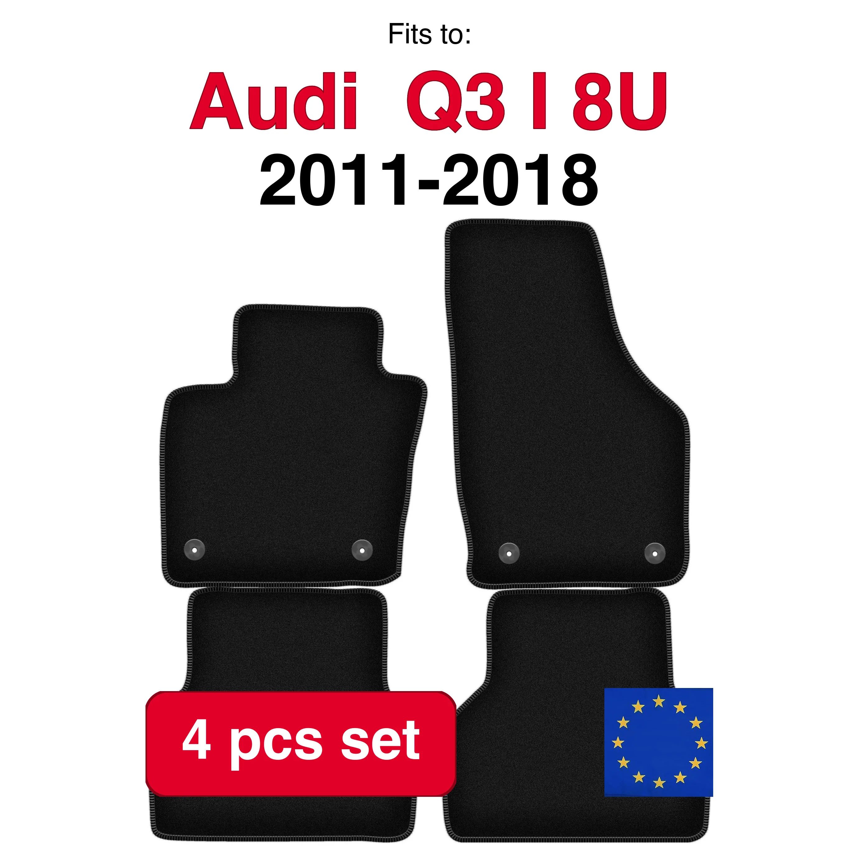 Jeu de tapis en velours pour Audi Q3 I 8U SUV (2011-2018) -Noir (4 pièces)