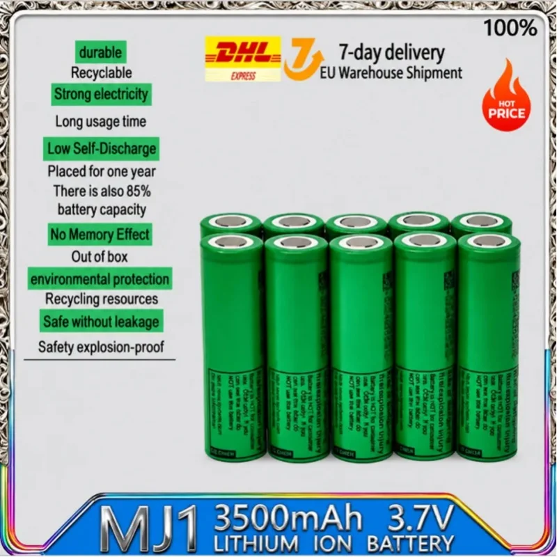 18650 Inr18650 Mj1 Lithium-Batterie 3,7V 3500mAh Wiederaufladbar, Hohe Kapazität und Dauerentladung, Ideal als Ersatz für Elektrowerkzeuge, DIY-Batterien, Taschenlampen und Geräte, Versand aus Polen