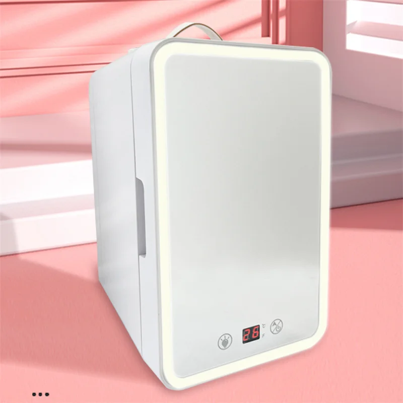 Mini geladeira elétrica com luz led espelho 6l beleza maquiagem geladeira tela sensível ao toque portátil geladeira cosmética 220v 28w