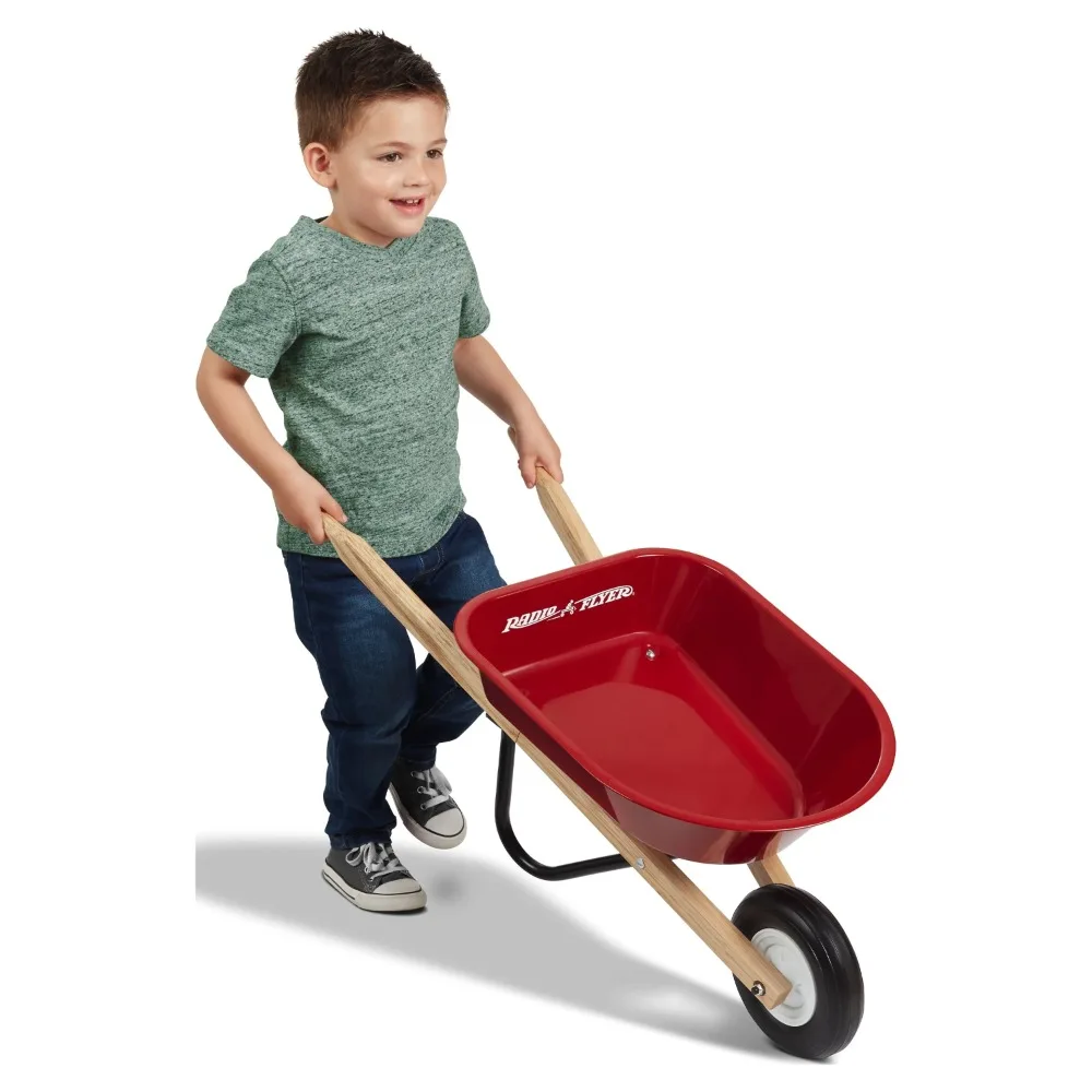 

Kid's Wheelbarrow Steel Body Red Great for Beginner Gardeners Large Tray A Real Wheelbarrow Scaled Down for Kids