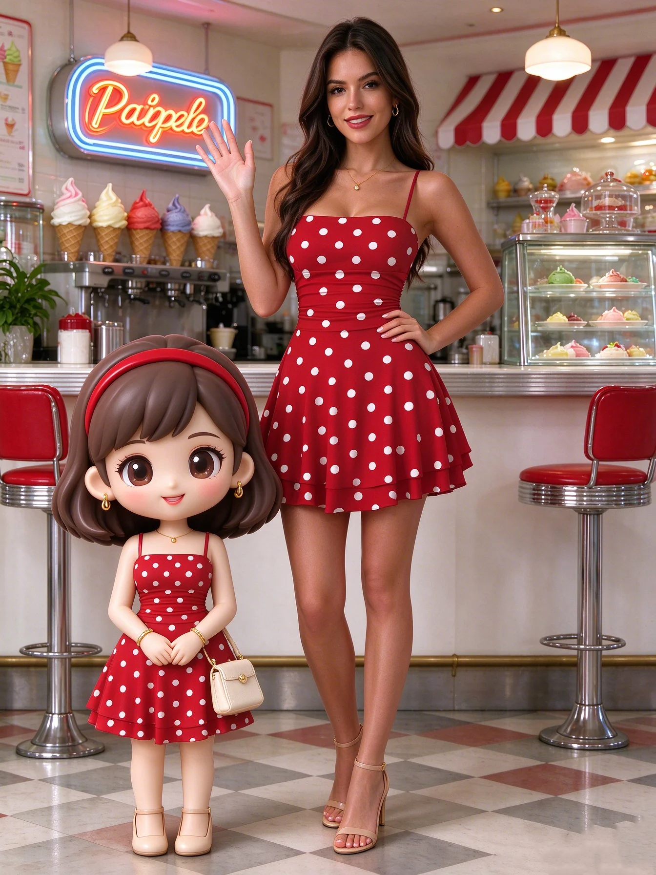 Women's Casual Square Neck Sleeveless Polka Dot Mini Dress Elegant Waist Strap Solid Color Skirt for Spring Summer