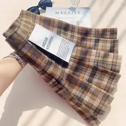 Plaid Soft Pleated Skirt 2024 Autumn Winter New High Waist Preppy Style A-line Skirt Women Clothing Korean Fashion Sweet Skirt