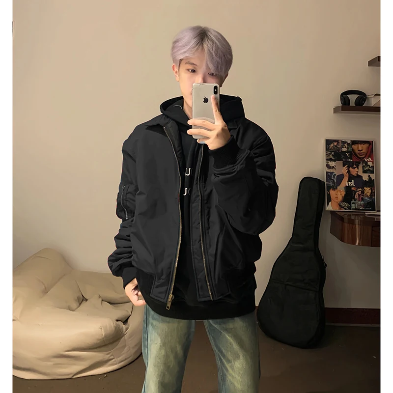 

Утепленная хлопковая куртка-бомбер для мужчин, зимняя, с воротником-стойкой, молодежная, модная, на молнии, свободного кроя, повседневная одежда