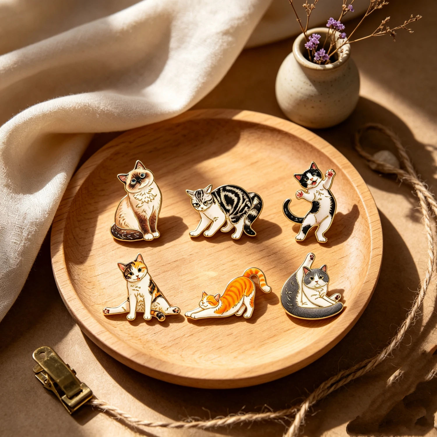 6pcs Funny Cat Meme Enamel Pins Set Cartoon Cat Paws Enamel Pin Metal Badge Jewelry Clothing Backpack Accessories Friends Gift
