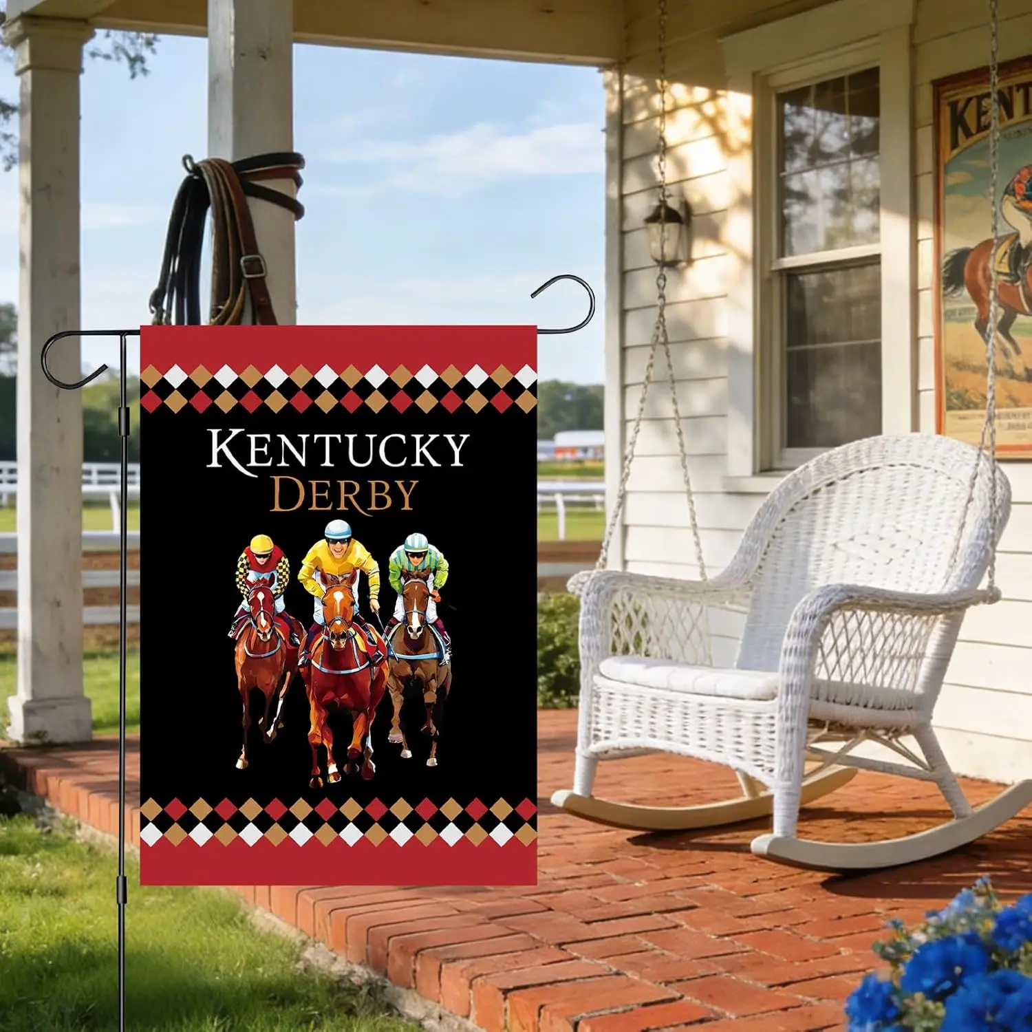 12 x 18 Inches Horse Racing Garden Flag – Double-Sided Linen Jockey Race Day Yard Flag for Outdoor Porch Patio Horse Racing  AAS