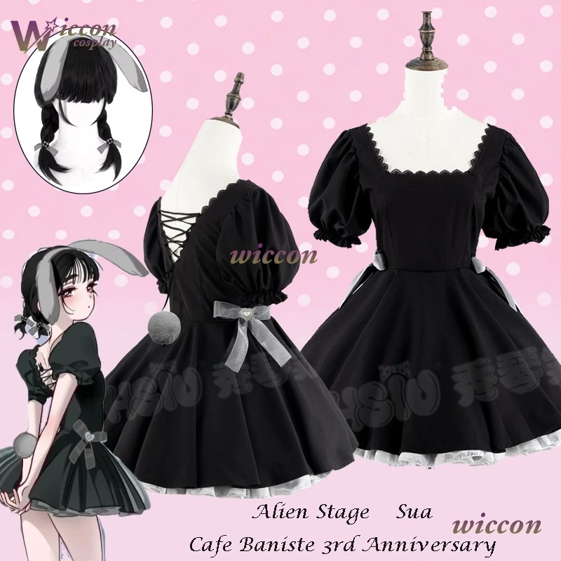 Cosmic Bunny Alien Stage Mizi Sua Cosplay Aniplus Cafe vestido negro traje Bunny Girls vestido Halloween mujer ropa peluca