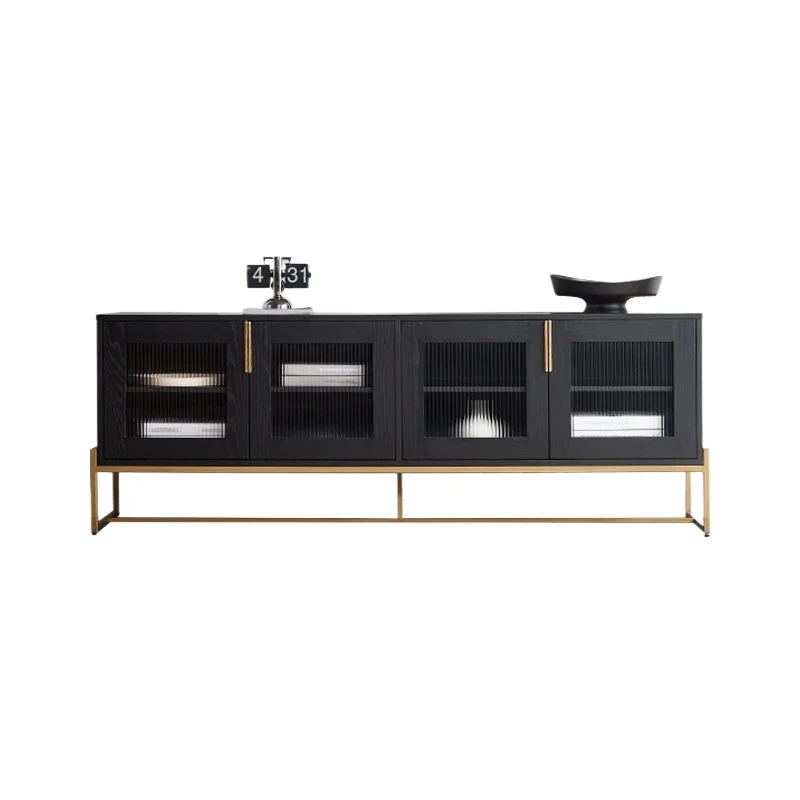 

Modern TV cabinet coffee table combination small apartment retro solid wood TV cabinet glass side cabinet