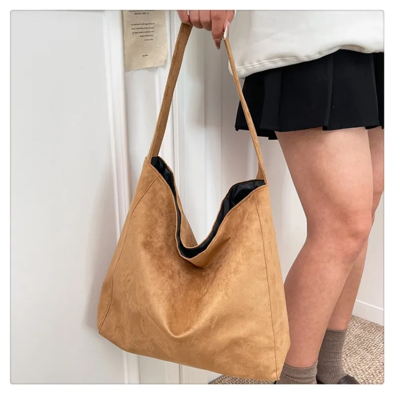 

Women's Vintage Suede Hobo Tote Bag, Soft Large Capacity Shoulder Handbag, Casual Daily Work Shopping Purse